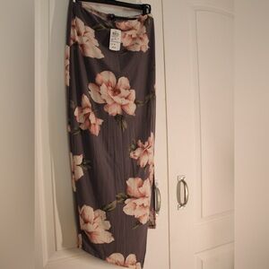 Windsor Gray Midi Skirt with Pink Floral